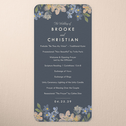 Painted Hem Wedding Program, Blue, 4x8 Flat Program, Matte, Signature Smooth Cardstock, Rounded, Navy