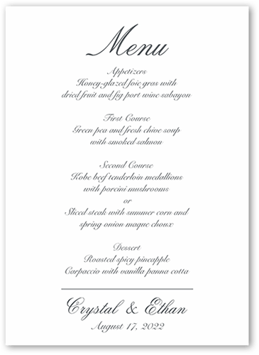 Minimal Script Wedding Menu, White, 5x7 Flat Menu, Luxe Double-Thick Cardstock, Square, White