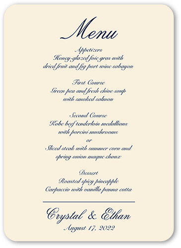 Minimal Script Wedding Menu, Beige, 5x7 Flat Menu, Matte, Signature Smooth Cardstock, Rounded