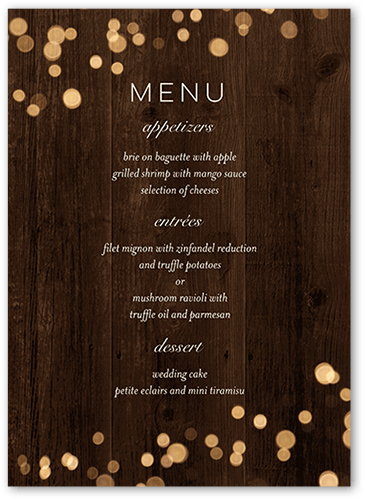 Rustic Shimmer Wedding Menu, Brown, 5x7 Flat Menu, Standard Smooth Cardstock, Square