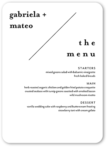 Modern Stylings Wedding Menu, White, 5x7 Flat Menu, 100% Recycled Cardstock , Rounded, White