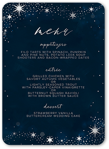 Bright Night Wedding Menu, Grey, 5x7 Flat Menu, Matte, Signature Smooth Cardstock, Rounded, Silver
