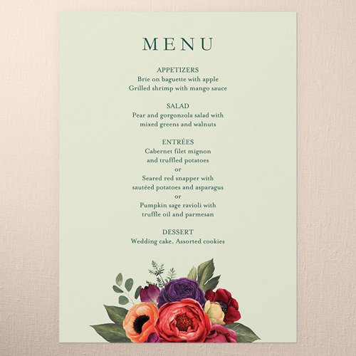 Blossom Burst Wedding Menu, Black, 5x7 Flat Menu, Luxe Double-Thick Cardstock, Square