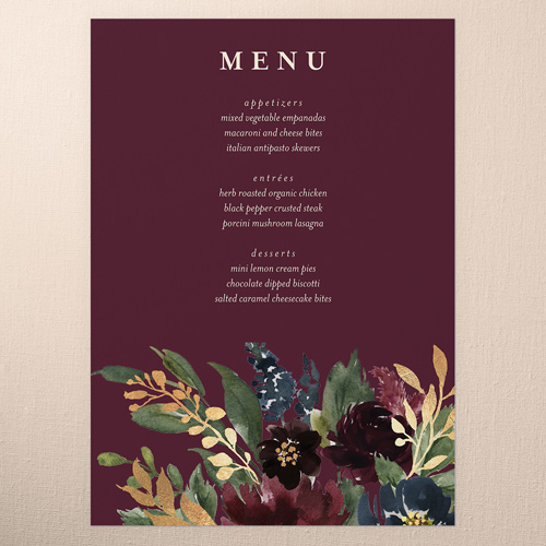 Bouquet Garland Wedding Menu, Purple, 5x7 Flat Menu, Standard Smooth Cardstock, Square