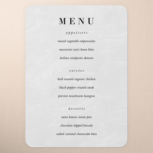 Modern Minimal Wedding Menu, White, 5x7 Flat Menu, Pearl Shimmer Cardstock, Rounded, White