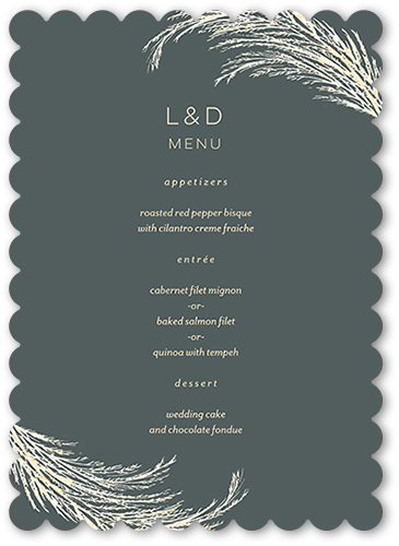 Pampas Silhouette Wedding Menu, Grey, 5x7 Flat Menu, Pearl Shimmer Cardstock, Scallop
