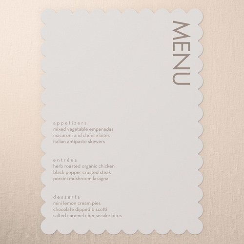Softly Together Wedding Menu, Grey, 5x7 Flat Menu, 100% Recycled Cardstock , Scallop