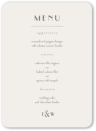 Gracious Gathering Wedding Menu, Gray, 5x7 Flat Menu, Pearl Shimmer Cardstock, Rounded