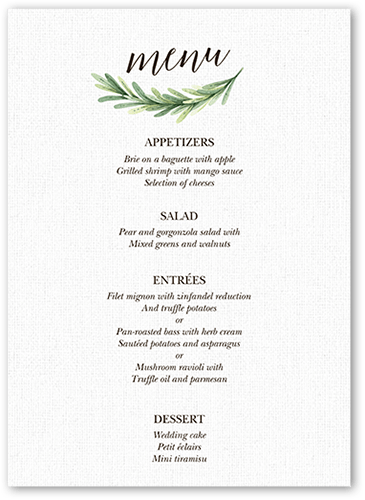 Arched Greenery Wedding Menu, White, 5x7 Flat Menu, Standard Smooth Cardstock, Square