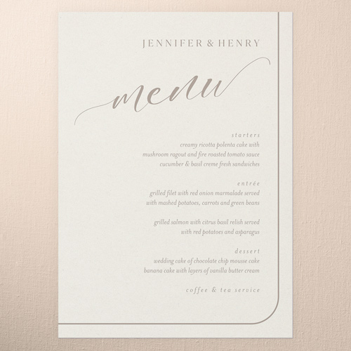 Classic Beauty Wedding Menu, Beige, 5x7 Flat Menu, Luxe Double-Thick Cardstock, Square, Antique White