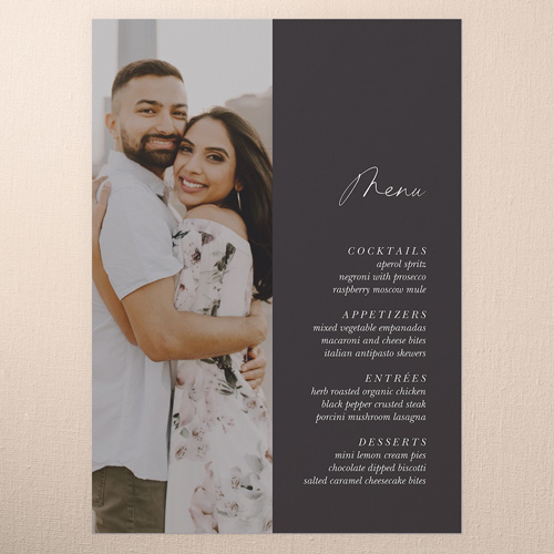 Joining In Joy Wedding Menu, Grey, 5x7 Flat Menu, Write Your Own Greeting, Pearl Shimmer Cardstock, Square