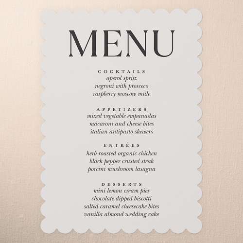 Official Headlines Wedding Menu, Beige, 5x7 Flat Menu, Matte, Signature Smooth Cardstock, Scallop