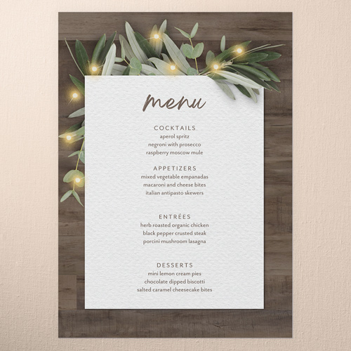 Laurel Accent Wedding Menu, Brown, 5x7 Flat Menu, Write Your Own Greeting, 100% Recycled Cardstock , Square, Deep Chocolate