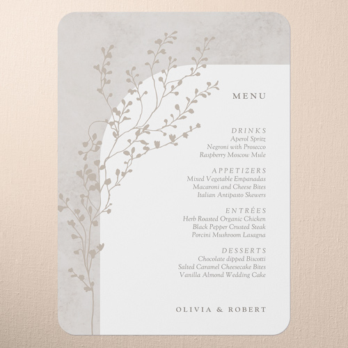 Beaming Branch Wedding Menu, Gray, 5x7 Flat Menu, 100% Recycled Cardstock ?, Rounded