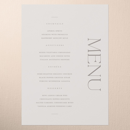 Vertical Headline Wedding Menu, Gray, 5x7 Flat Menu, Standard Smooth Cardstock, Square