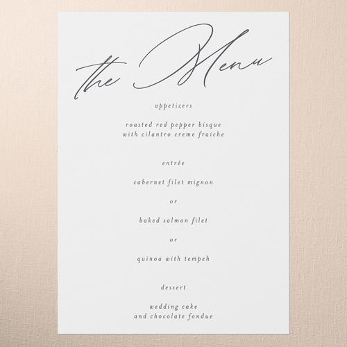 Timeless Typeface Wedding Menu, White, 5x7 Flat Menu, Matte, Signature Smooth Cardstock, Square