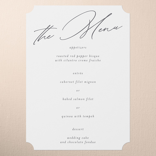 Timeless Typeface Wedding Menu, White, 5x7 Flat Menu, Matte, Signature Smooth Cardstock, Ticket