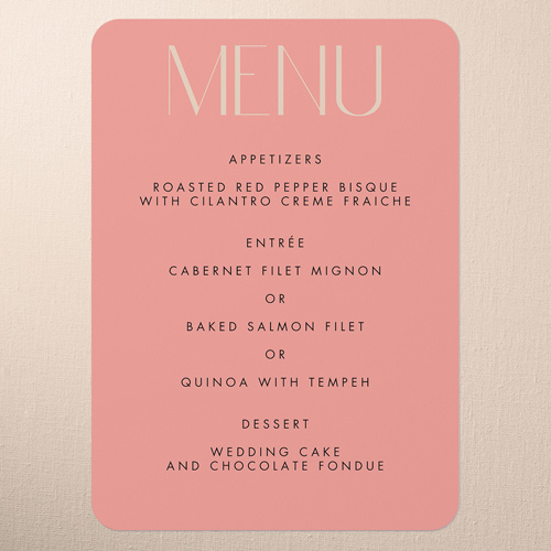 Chromatic Charm Wedding Menu, Pink, 5x7 Flat Menu, 100% Recycled Cardstock , Rounded, Magenta