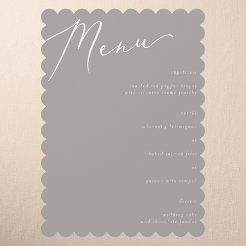 Snapshot Serenity Wedding Menu, White, 5x7 Flat Menu, Pearl Shimmer Cardstock, Scallop