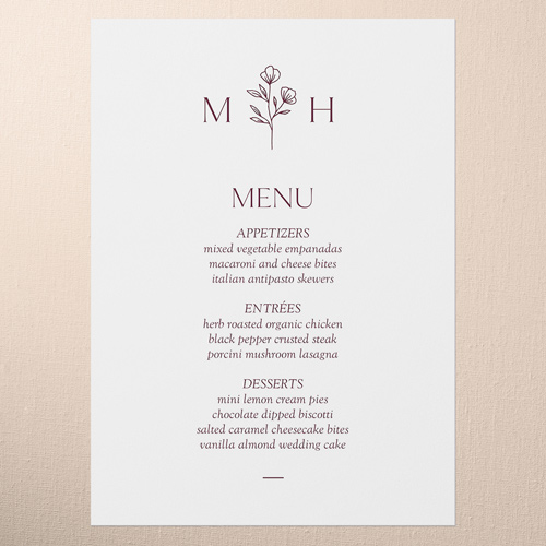 Editable Icon Wedding Menu, Purple, 5x7 Flat Menu, Write Your Own Greeting, Pearl Shimmer Cardstock, Square