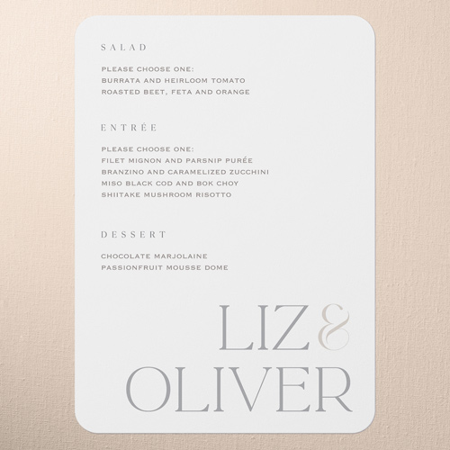 Classic Gleam Wedding Menu, White, 5x7 Flat Menu, Pearl Shimmer Cardstock, Rounded