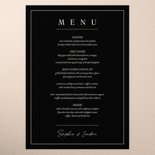 Longhand Overlay Wedding Menu, Black, 5x7 Flat Menu, Luxe Double-Thick Cardstock, Square, Black