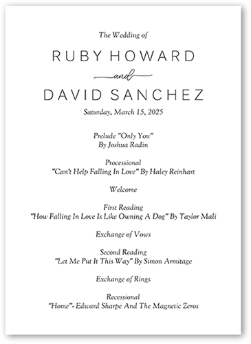 Cursive Style Wedding Program, White, 5x7 Flat Program, 100% Recycled Cardstock , Square, White