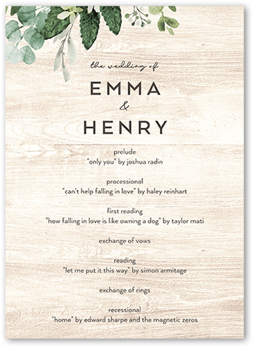 Naturally Green Wedding Program, White, 5x7 Flat Program, Standard Smooth Cardstock, Square