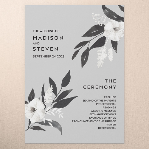 Evening Flower Wedding Program, Grey, 5x7 Flat Program, 100% Recycled Cardstock , Square, Iron