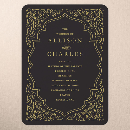 Filigree Border Wedding Program, Grey, 5x7 Flat Program, Standard Smooth Cardstock, Rounded, Charcoal