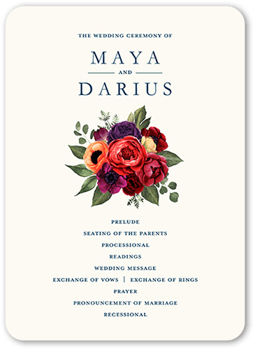 Blossom Burst Wedding Program, Blue, 5x7 Flat Program, 100% Recycled Cardstock , Rounded, Midnight