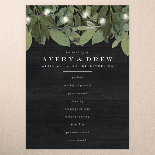 Lit Foliage Wedding Program, Black, 5x7 Flat Program, Standard Smooth Cardstock, Square, Black