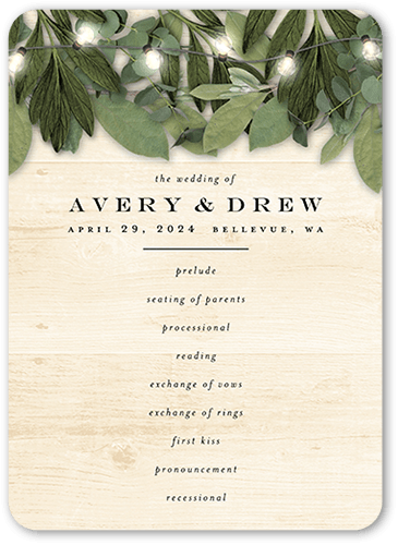 Lit Foliage Wedding Program, Beige, 5x7 Flat Program, Matte, Signature Smooth Cardstock, Rounded