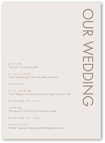 Softly Together Wedding Program, Grey, 5x7 Flat Program, Luxe Double-Thick Cardstock, Square