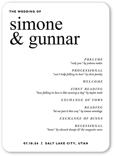 Modern Milestone Wedding Program, White, 5x7 Flat Program, Matte, Signature Smooth Cardstock, Rounded, White