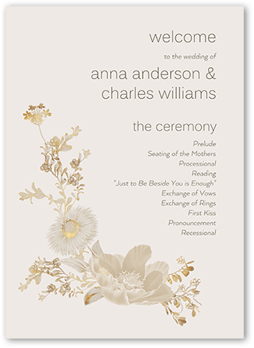 Golden Grace Wedding Program, Gray, 5x7 Flat Program, Luxe Double-Thick Cardstock, Square, Gray