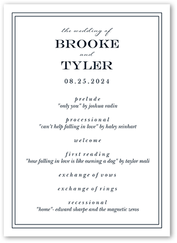 Classic Simple Script Wedding Program, White, 5x7 Flat Program, Luxe Double-Thick Cardstock, Square