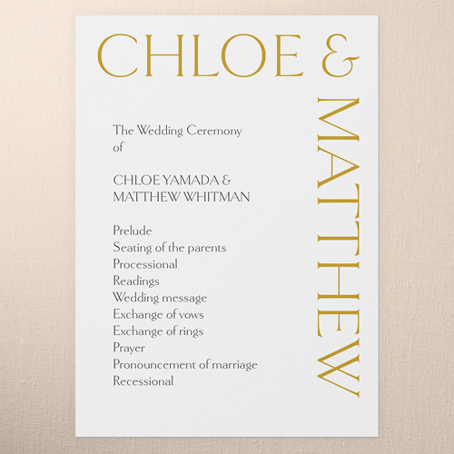 Gleaming Headline Wedding Program, White, 5x7 Flat Program, 100% Recycled Cardstock , Square, White