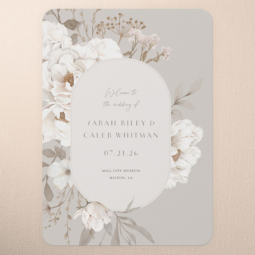 Full Bloom Wedding Program, Gray, 5x7 Flat Program, Matte, Signature Smooth Cardstock, Rounded