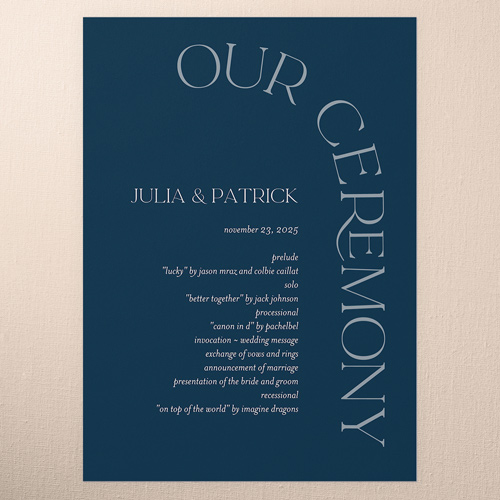Modern Flow Wedding Program, Blue, 5x7 Flat Program, 100% Recycled Cardstock , Square