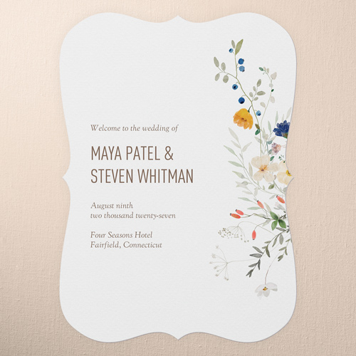 Tranquil Flowers Wedding Program, White, 5x7 Flat Program, Pearl Shimmer Cardstock, Bracket