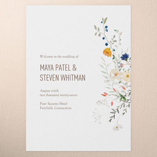 Tranquil Flowers Wedding Program, White, 5x7 Flat Program, Write Your Own Greeting, Matte, Signature Smooth Cardstock, Square