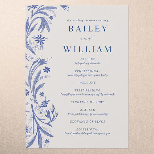 Floral Whimsy Wedding Program, Blue, 5x7 Flat Program, Standard Smooth Cardstock, Square