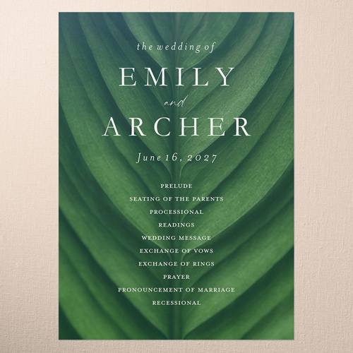 Leafy Lush Wedding Program, Green, 5x7 Flat Program, Standard Smooth Cardstock, Square