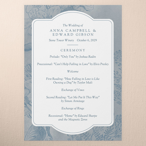 Antique Florals Wedding Program, Blue, 5x7 Flat Program, Standard Smooth Cardstock, Square, Silver Lake