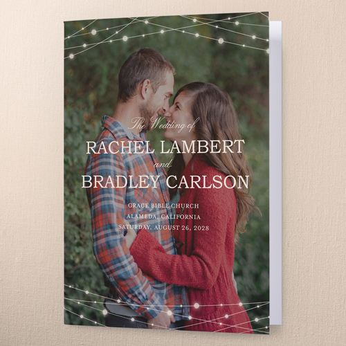 Glowing Bright Wedding Program, Beige, 5x7, Pearl Shimmer Cardstock, Square, Antique White