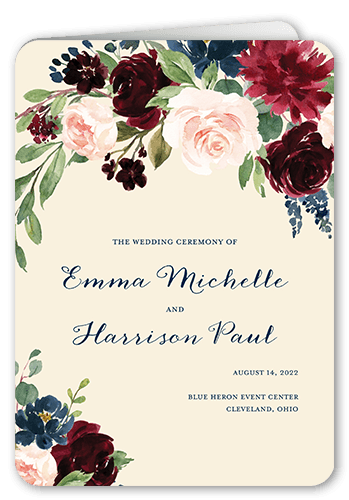 Exquisite Bouquet Wedding Program, Beige, 5x7, Matte, Folded Smooth Cardstock, Rounded, Antique White