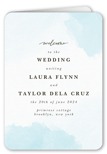 Soft Blush Wedding Program, Blue, 5x7, Pearl Shimmer Cardstock, Rounded