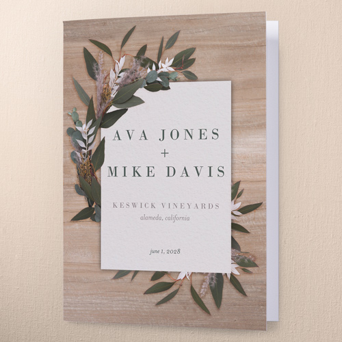 Rustic Foliage Wedding Program, Beige, 5x7, Matte, Folded Smooth Cardstock, Square, Tan