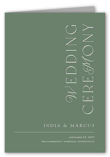 Fancy Feature Wedding Program, Green, 5x7, Matte, Folded Smooth Cardstock, Square